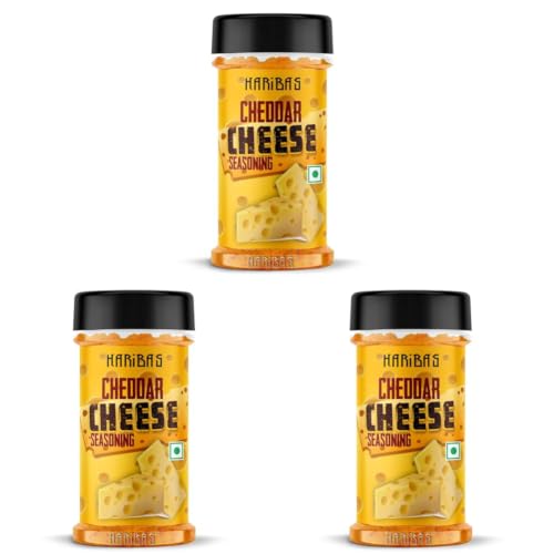 Image of HARIBAS Cheddar Cheese Powder Seasoning 50gm for Popcorn (All Purpose Seasoning) Pasta, Pizza, Fries & Vegetables (Pack of 3)
