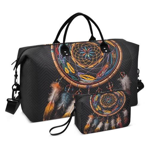 Large Travel Duffel Bag, Real Dreamcatcher Sports Tote Gym Bag, Shoulder Weekender Overnight Bag for Women Men, Carry On Luggage with Toiletry Bags