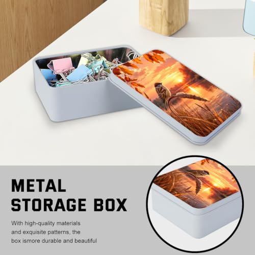 Image of Decorative Metal Tin Box with Lid,Bird Sunset Lake Organizer