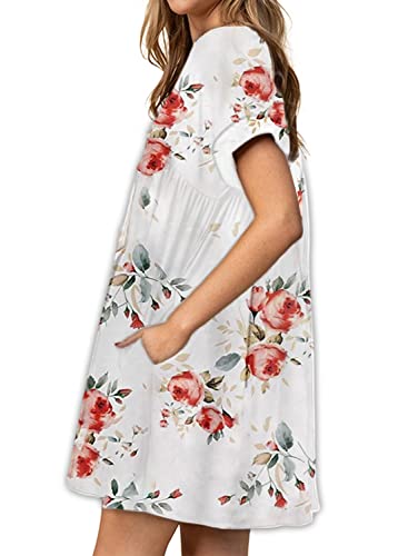 Image of Jayscreate Women's Baby Doll Dress Summer Casual Tunic Pleated Flowy Swing Short Sleeve Black V Neck Mini Dress