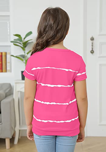 Ebifin Girls Casual Short/Long Sleeve T Shirts Crewneck Tunic Tops Kids Button Striped Tee Blouses Size 4-15 #TOP2