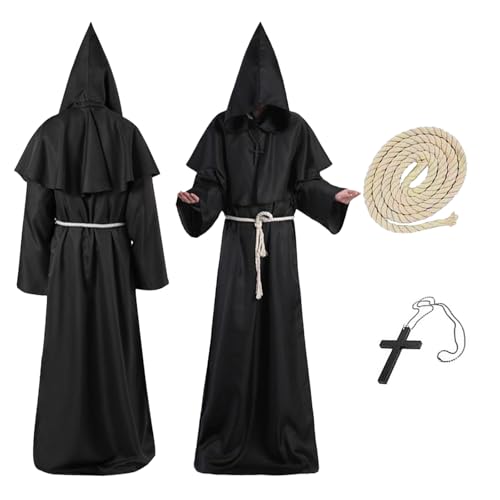 AOMAIGAD Disfraz de Monje Sacerdote para Halloween y Carnaval, con Cruz y Cuerda, Cosplay (M)