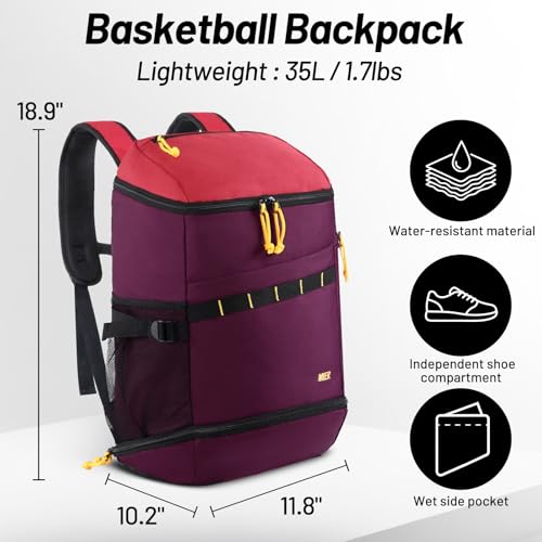 MIER Basketball Backpack with Shoes Compartment Ball Holder Large Sports Equipment Back Pack for Men Women Gym Travel 35L, Purple/Red by MIER - Image 2