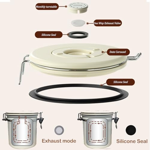 Miniatura 6 de Xpoop Recipiente Para Granos De Café, Lata Al Vacío De Acero Inoxidable, Bote Hermético Para Café Molido, Granos, Harina, Cereales, Azúcar Beige