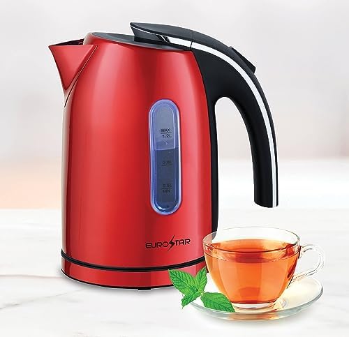 EUROSTAR EKS12RD 1.2L Stainless Steel Electric Kettle, Red