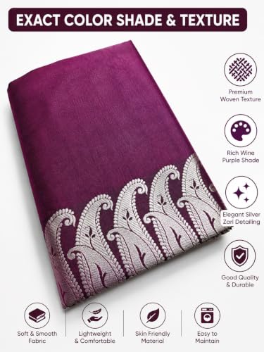 Image of Women's Glory Womens Satin Saree with Silver Woven Border | Elegant Plain Glossy Silk Saree for Party, Wedding, Reception & Festive Style with Unstitched Blouse Piece