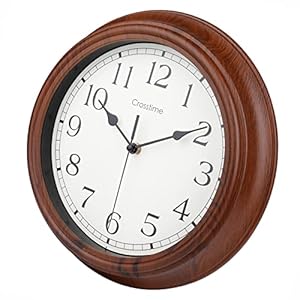 Crosstime 30cm Vintage Wall Clock with Walnut Wood Grain, Waterproof & Silent, Round Classic Retro Wall Clocks for Kitchen Bathroom Living Room Decor