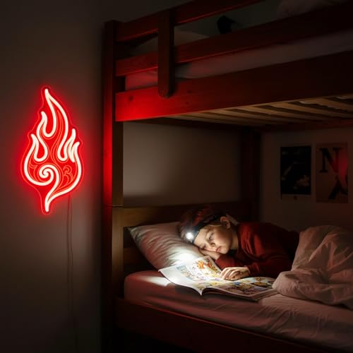 Image of Flame Neon Sign, Red LED Wall Decor, Dimmable USB Powered Flame Neon Light for Bedroom, Game Room, Man Cave, Bar, Party Decor, Unique Gift for Gamer, Friend