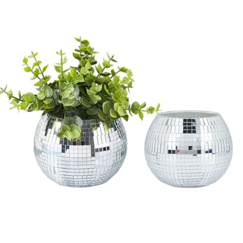 Vase à boule disco dicosmetic avec miroir argenté central rond 11.8x9.5cm - 2