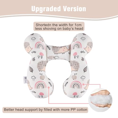 Image of vocheer Baby Travel Pillow(Upgraded), Head and Neck Support Pillow for Pushchair, Car Seat, Stroller, Bouncer, Cotton(Hedgehog)