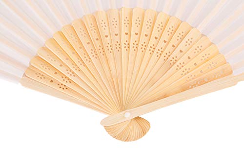 Sepwedd 50Pcs White Imitated Silk Fabric Bamboo Folded Hand Fan Bridal Dancing Props Church Wedding Gift Party Favors With Gift Bags #TOP2