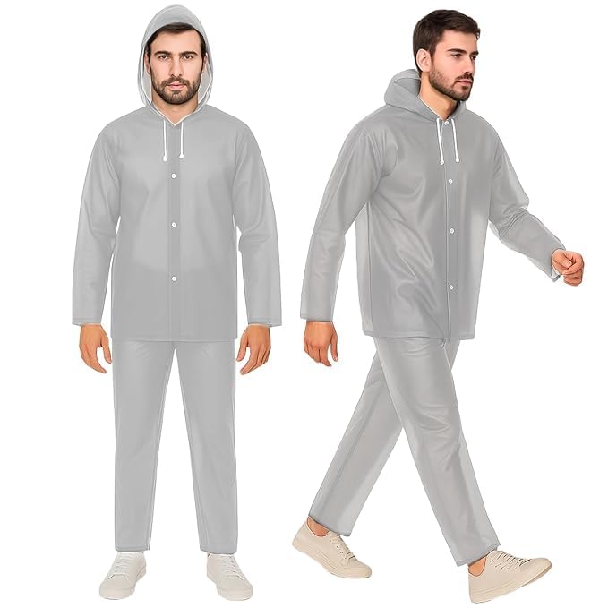 Men's Rain Suit Set with Adjustable Hood, Full Sleeves Water-Resistant Raincoat and Pants, Lightweight Outdoor Rainwear for Bike Riding, Commuting, Hiking, Travel, Trekking & Daily Use-picture-53