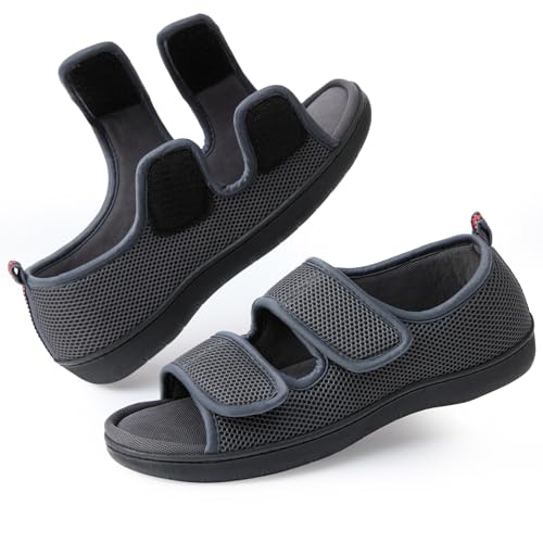 Image of WALKFUN Men's Slippers with Arch Support, Adjustable Mesh Diabetic Sandals