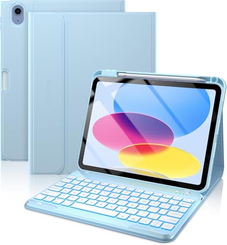 Image of typecase Folio Keyboard Case for iPad A16 (11th) & iPad 10th Gen 10.9 inch (2022), Magnetic Wireless Detachable Keyboard, 7-Color Premium Backlight, Thin & Light, Pencil Holder - Sky Blue
