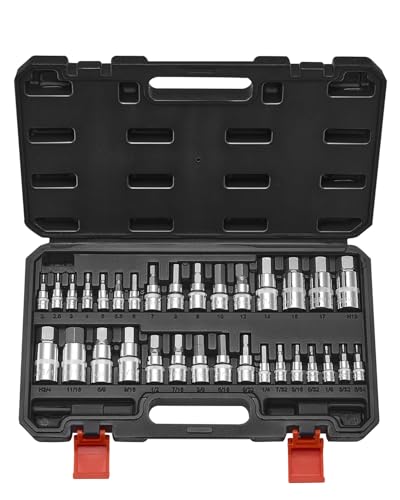 Image of VEVOR Hex Bit Socket Set, 32-Piece, S2 Alloy Steel and Cr-V Steel, Standard SAE and Metric, 1 /4 in, 3 /8 in, and 1 /2 in Drives, with Enhanced Storage Case, Allen Socket Set for Mechanics, Auto Repair
