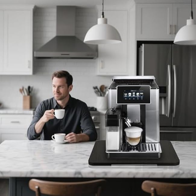 Appliance Slider 360¡ã Rolling Tray for Coffee Maker - Bamboo Countertop Sliding Tray with Universal Wheels, 13x16 Inch Black Coffee Mat for Black Espresso Machine Accessories