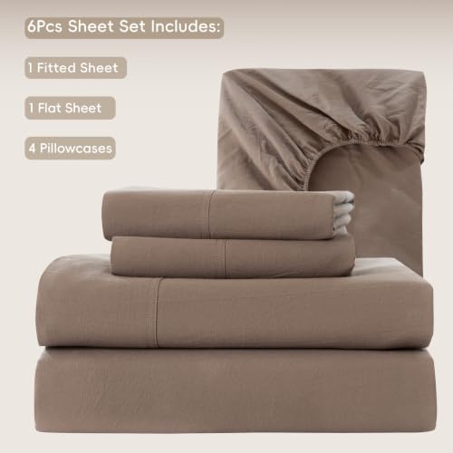 Image of MooMee Sheet Set 100% Washed Cotton Linen-Like Extra Deep Pocket Queen | Relaxed Linen-like Texture. Soft, Breathable & Lightweight Comfort. 15-19 inch Extra Deep Pocket with All-around Elastic