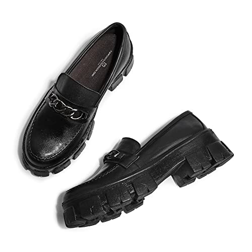 Sapato Feminino Mocassim Tratorado Em Couro (42, Preto Metal)
