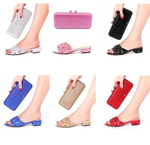 Womens Party Wedding Shoes Bag Set Rhinestone Crystal Decoration Italian Design Plus Size Summer Fashion Slippers3