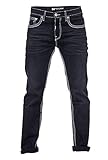 Marke: Rusty Neal Rusty Neal Herren Hose Denim Dicke Nähte Dunkel Blau Verwaschen Naht Farbe Weiß A17444-Mix, Weite/Länge:29/32, Model:Jeans 7444-7