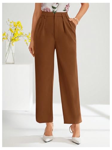 Floerns Women's Elegant Dress Pants Tapered High Waisted Straight Leg Suit Trousers4