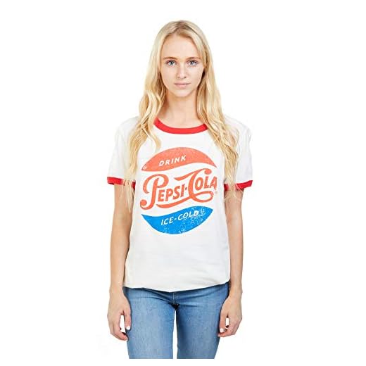 Pepsi Hielo frío Camiseta, Blanco (Blanco/Rojo), 44 para Mujer