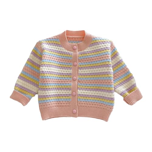 Baby Girl Striped Knitted Round Neck Button Down Rainbow Spring Fall Cardigan