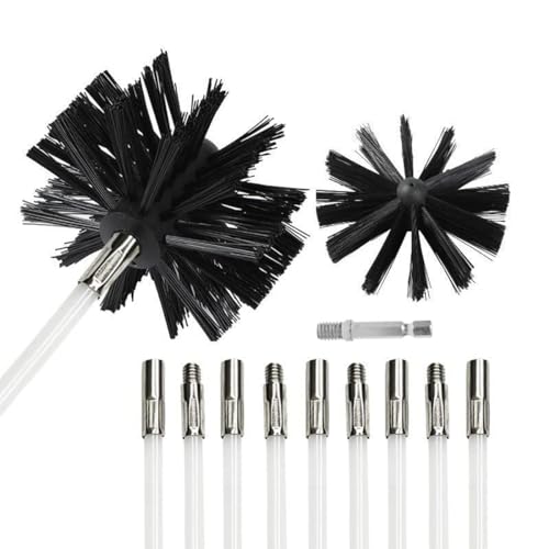 Kit de cepillo de limpieza de chimenea, kit de barrido de chimenea para limpieza de estufas de leña, juego de limpieza de conducto giratorio extensible a 41 cm a 3,6 m, para ventilación de secadora