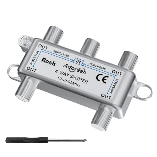 Adoreen 4-Way Coaxial Cable Splitter, 10-2602MHz Mini Bi-Directional Digital Signal RG6/RG59 Coax