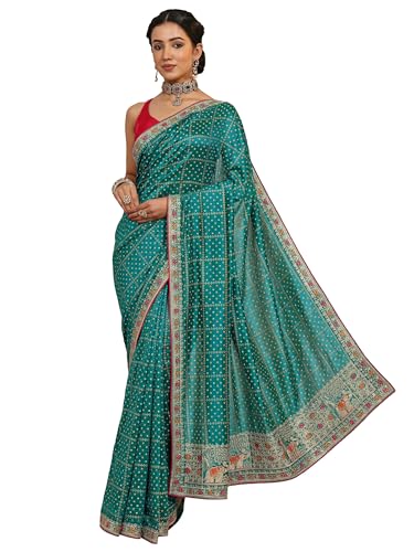 Image of Libas Printed Silk Blend Saree for Women With Unstitched Blouse Piece | Traditional Saree for Party & Wedding