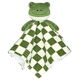 BEILIMU Baby Lovey Blanket for Boys Girls Super Soft Checkerboard Gingham with Minky Dot Fabric Backing Frog Stuffed Animal Lovely Snuggle Toy Green 14 Inch