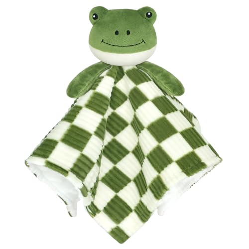 Image of BEILIMU Baby Lovey Blanket for Boys Girls Super Soft Checkerboard Gingham with Minky Dot Fabric Backing Frog Stuffed Animal Lovely Snuggle Toy Green 14 Inch