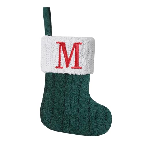 Pxniy Green Knitted Mini Christmas Stockings 8 inch, Embroidered Initials