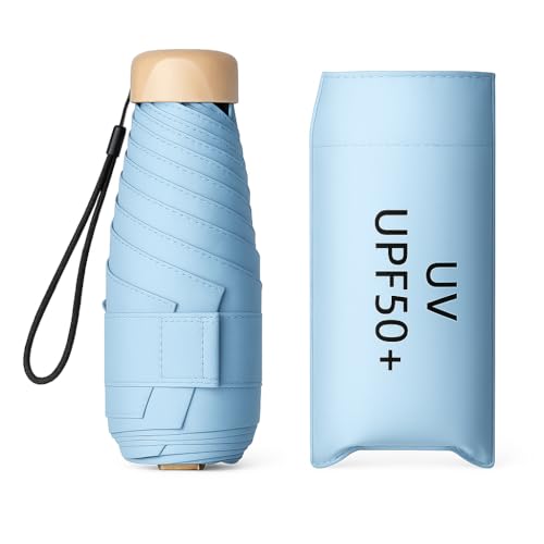 WOOMZY Compact Travel Umbrella, Portable Mini Travel Sun Rain Beach Golf- Elegant Slim Design Small Pocket Umbrella for Rain, UV Protection Lightweight Umbrellas for Girls and Women (P-SkyBlue)