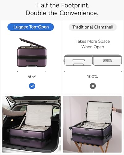 Image of Carry On Luggage 22x14x9 Airline Approved, FLO-Core Expandable Polycarbonate Hard Shell Suitcase with Front Pocket, Purple, 28 Inch, Checked Luggage