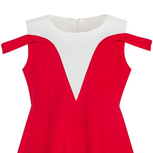 Sunny Fashion Girls Dress Red White Cold Shoulder Color Contrast Holiday3