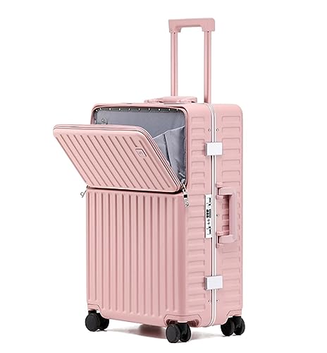 Durable Suitcase for Women Suitcases With Usb Port Charging Luggage For Business Travel High Capacity Suitcases Retro Suit Case (Color : Pink, Size : 24inch)