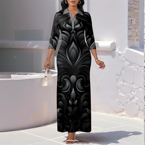 Image of PinkPatty Women's Casual 3 /4 Sleeve Polo V Neck Bodycon Maxi Dress