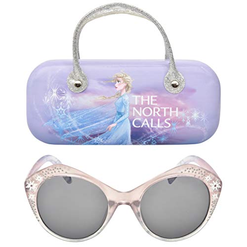Frozen Disney 2 Girls Sunglasses with Carrying Case, Kids Sunglasses Protection, Purple, Large