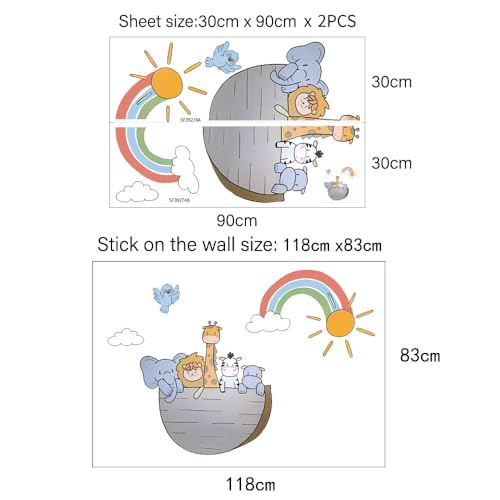 Image of Rainbow Safari Animal Wall Stickers for Kids Baby Girl Wall Stickers for Room Bedroom Playroom Living Room Decor Boho Nursery Wall Art Nursery Wall Sticker Kids Room Decoration-Self-Adhesive