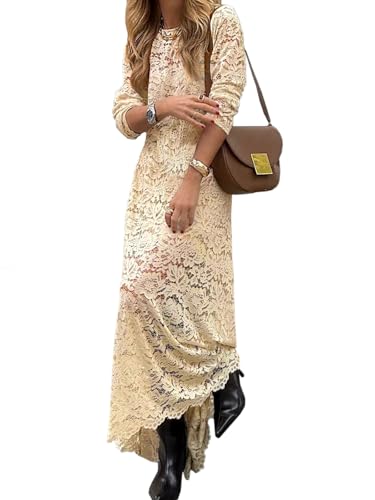 LEOROO Maxi Dress Outfits for Women Elegant Lace Long Sleeves