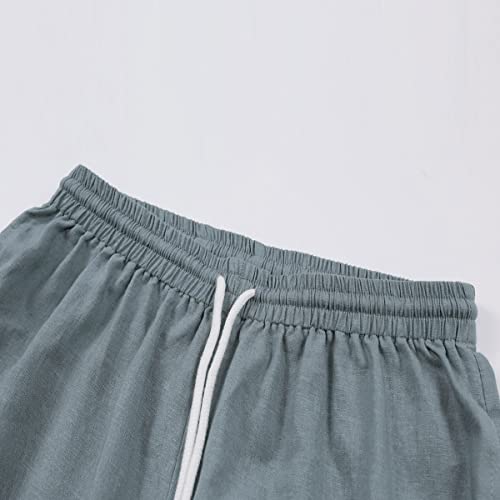 Ludvik Men's Cotton Linen Shorts Linen Shorts Drawstring Summer Casual Beach Shorts(M,Z2856Bu) #TOP3
