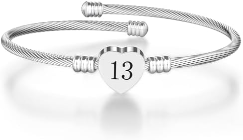 AOOSU Delicate Cuff Bracelet, Lucky Number 13 Open Bangle Adjustable Jewellery Gift Personalized Gifts for Daughter Son Sisters Friends Mom Colleague Lover Birthday Christmas