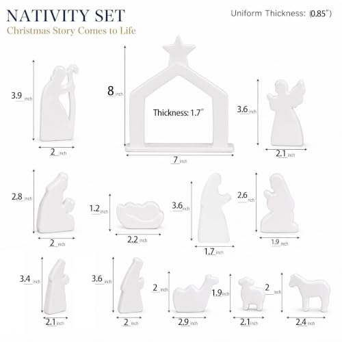 Image of NEROSUN Nativity Scene Set Figurines, 12Pcs White Ceramic Nativity Scene Miniature Holy Family Tabletop, Christmas Decorations for Indoor Holiday Table Mantel Decor Christian Spiritual Gift