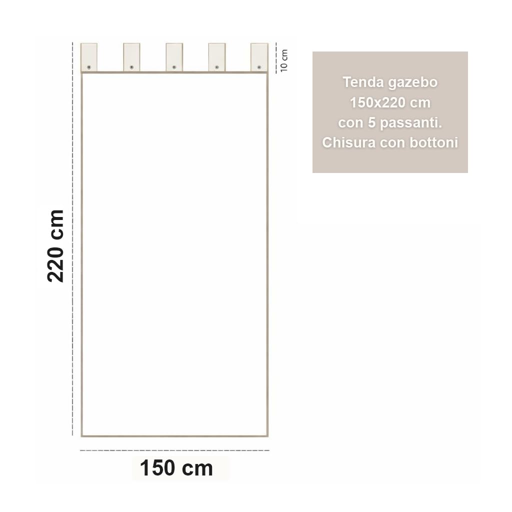 Paramaison Tenda per Esterno Impermeabile e Oscurante First, per Gazebo e Pergolato, Idrorepellente | 150 x 220 cm - Bianco| con Bretella Apribile a Bottone