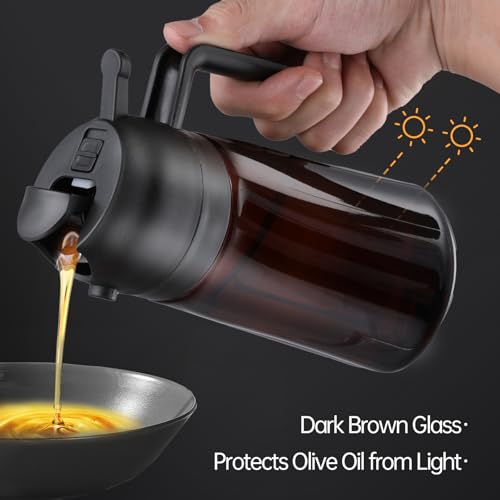 Image of 2 in 1 Oil Sprayer for Cooking, 16oz Olive Oil Dispenser Bottle for Kitchen with 8 Stickers for Air Fryer, Salad, Frying, BBQ (Upgraded Brown yellow)
