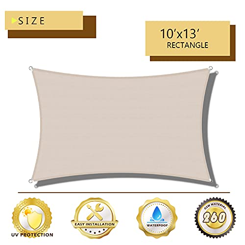 Coarbor Waterproof Sun Shade Sail Rectangle Perfect For Patio Outdoor Garden Custom Beige 10'X13' #TOP1