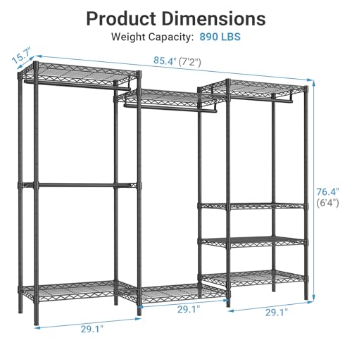 VIPEK V5C Plus Covered Clothes Rack Portable Wardrobe Closet, Heavy Duty Clothes Rack with Adjustable Shelves, Black Metal Clothing Rack with Black Upgarded Polyester Cover, Max Load 1040LBS