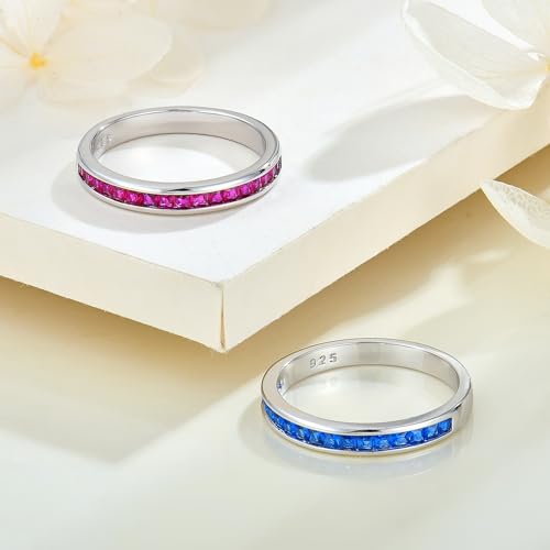 STARCHENIE Stackable Ring for Women | 925 Sterling Silver Eternity Band | Princess Cut Birthstone Rings Size 5-104