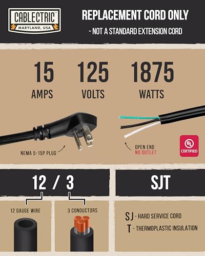 Image of Flat Plug 12 Gauge Replacement Power Cord, 9 Ft